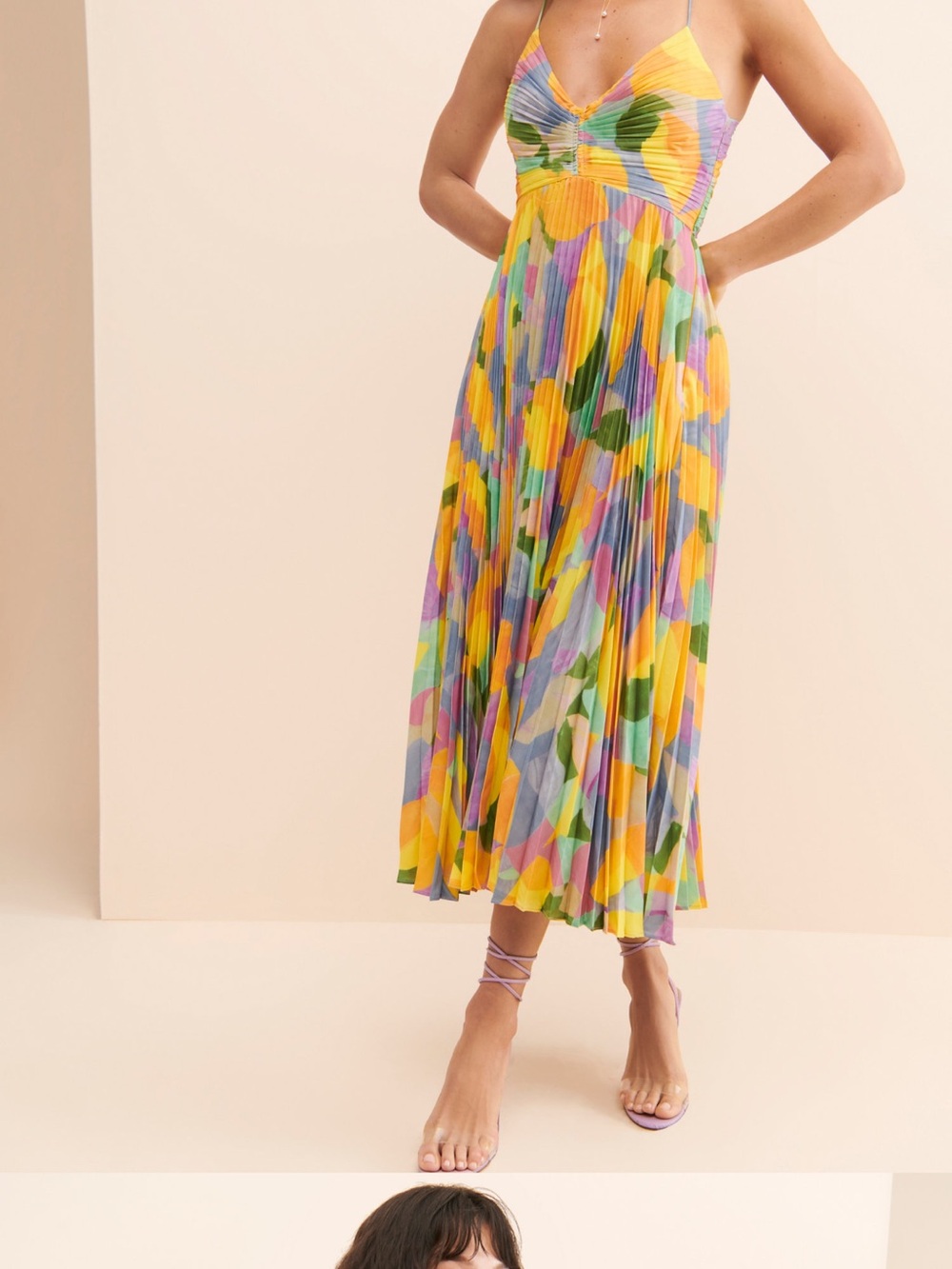 Multicolor Pleated Midi Skirt - Bright Abstract Print